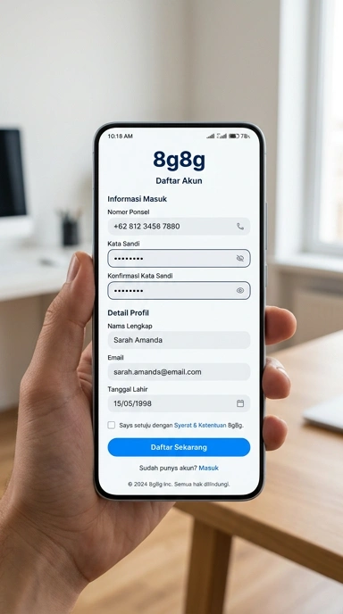 Tampilan halaman daftar 8g8g