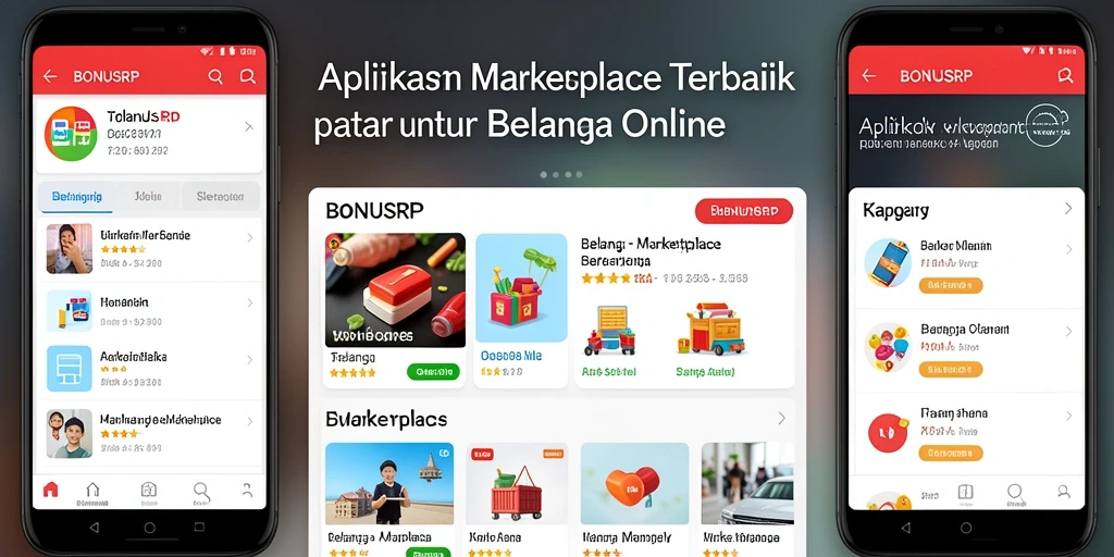 Tampilan antarmuka utama BONUSRP dengan berbagai kategori produk.