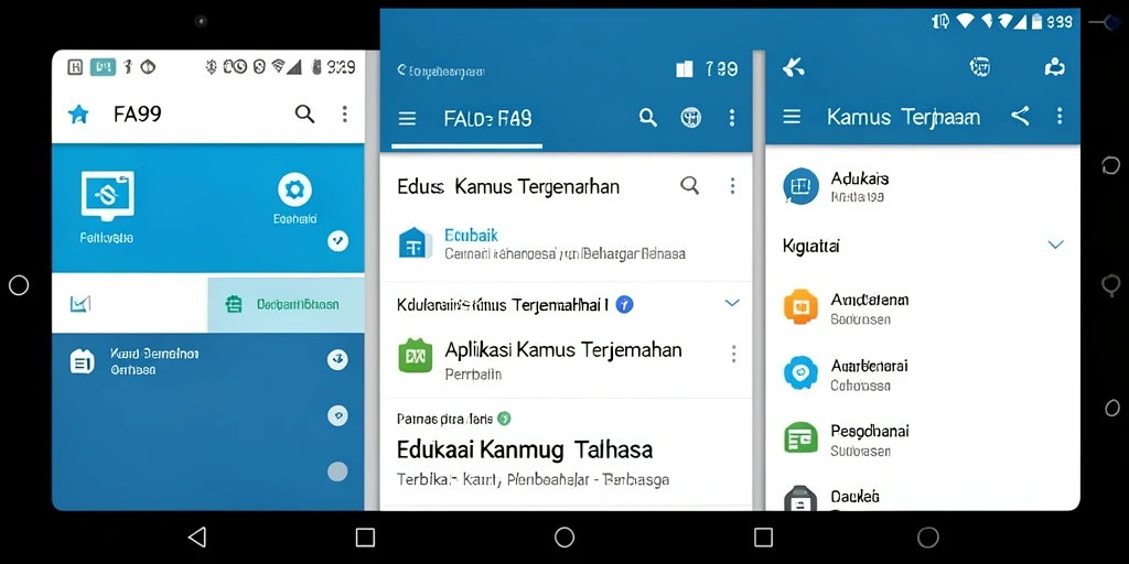 Tampilan antarmuka pengguna aplikasi Kamus Terjemahan FA99 yang menarik.