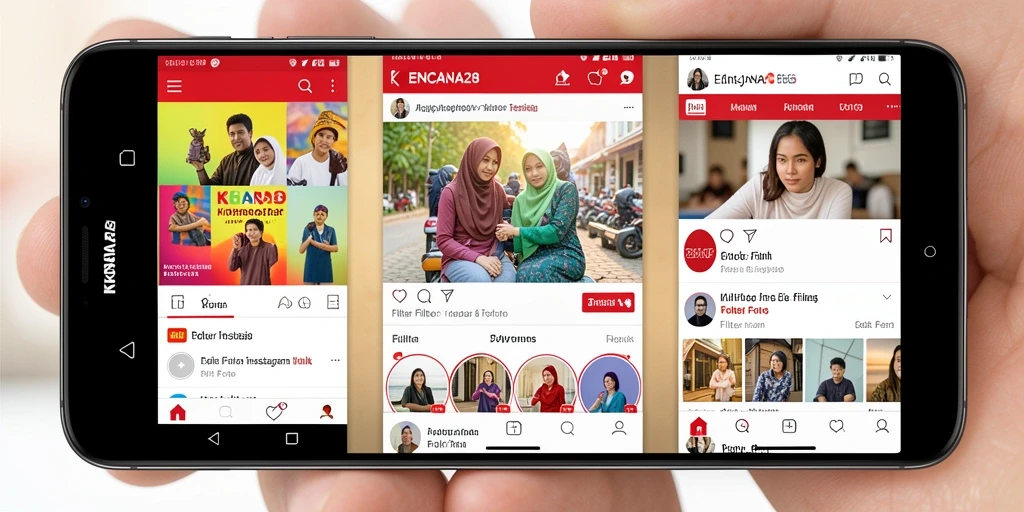 Antarmuka KENCANA28 dengan berbagai filter Instagram yang menarik.