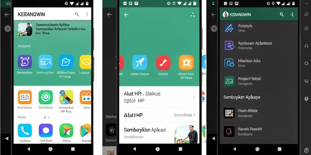 Tampilan antarmuka KERANGWIN yang menampilkan fitur Sembunyikan Aplikasi.